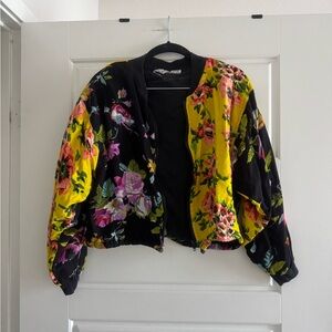 Vintage Black and Yellow Floral Bomber Jacket
